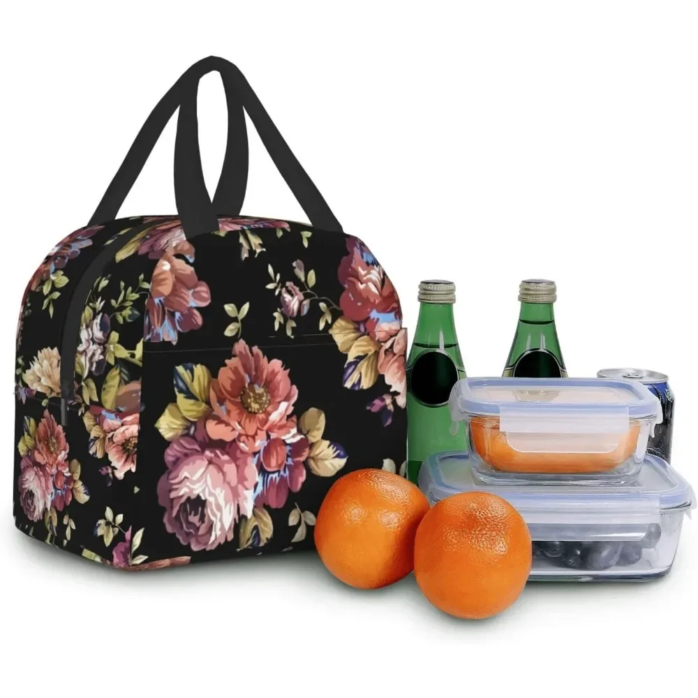 Lunch Bag Colorful Floral Insulated Lunch Box Freezable Cooler Thermal Waterproof Lunch Tote Bag for Travel Work Hiking Picnic