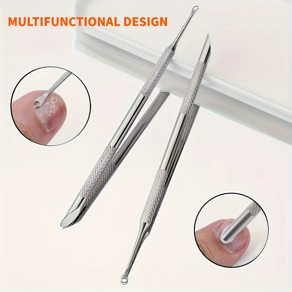Stainless Steel Multi-Functional Dead Light Beige Remover & Cuticle Pusher Portable Nail Care Tool for Manicure Pedicure