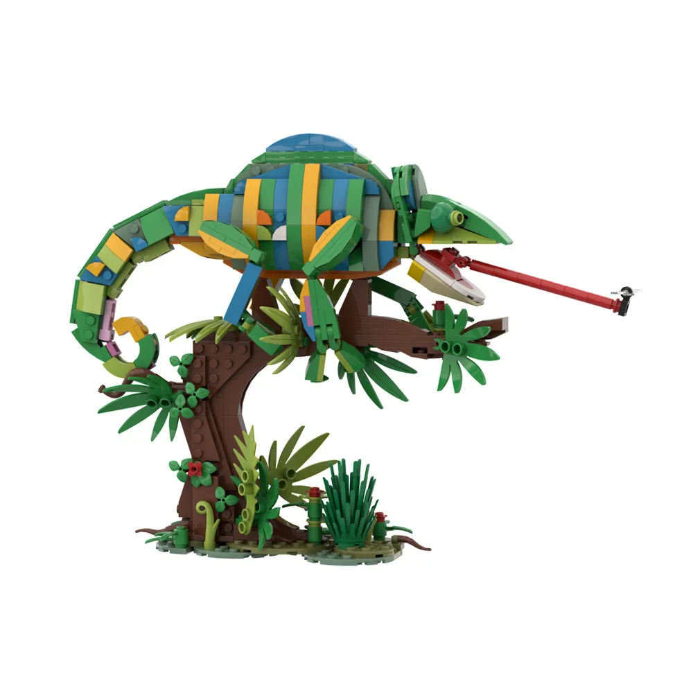 MOC camaleón modelo bloques de construcción Horror reptil bosque desierto lagarto DIY diseño insecto ladrillos ensamblados juguete regalo para niños