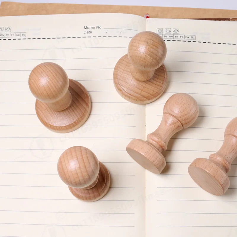 Blank Wooden Rubber Stamp with Round Wood Handle, Personalizable DIY Handmade Wooden Seal for Art Craft Decoration