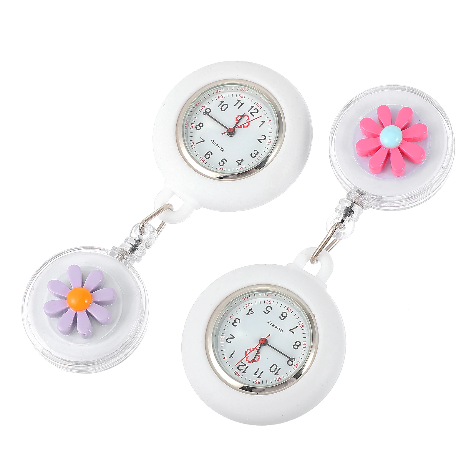

2pcs Silicone Cartoon Pocket Watch Cute Nurse Timing Hanging Fob Watches For Kids Nurses With Daisy Decor Durable Anti-Fall