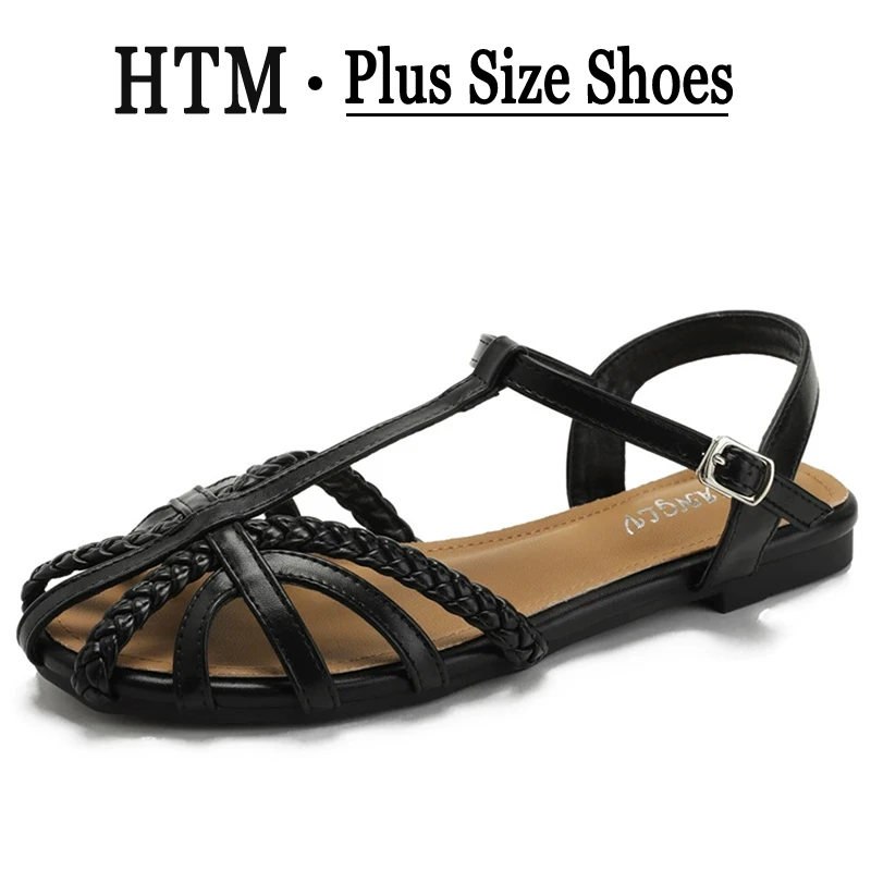 

Beach Wedding Roman Flat Sandals Women Summer T Strap Woven Narrow Band Designer Casual Party Brand sandals Shoes Plus Size 43