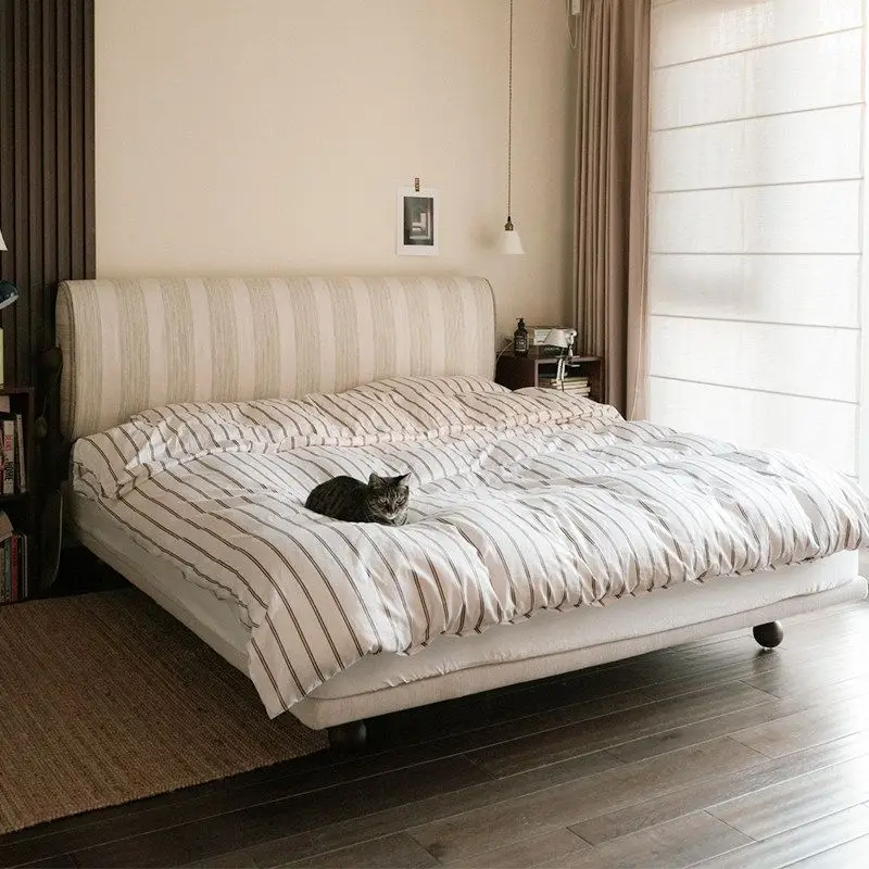 Soft bed medium antique style removable and washable stripes, primary and secondary small retro fabric linen double wedding bed