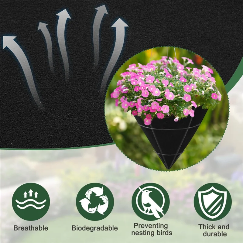 

A88E-3PCS Cone Shaped Planter Basket Liners Fabric Hanging Plant Liners Non-Woven Planter Liners Black Felt Liners
