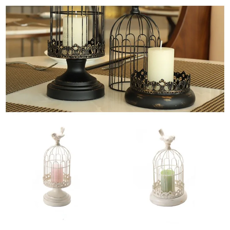Retro Metal Candle Holder Iron Bird Cage Candlestick Ornaments Romantic Candlelight Dinner Props Wedding Decoration