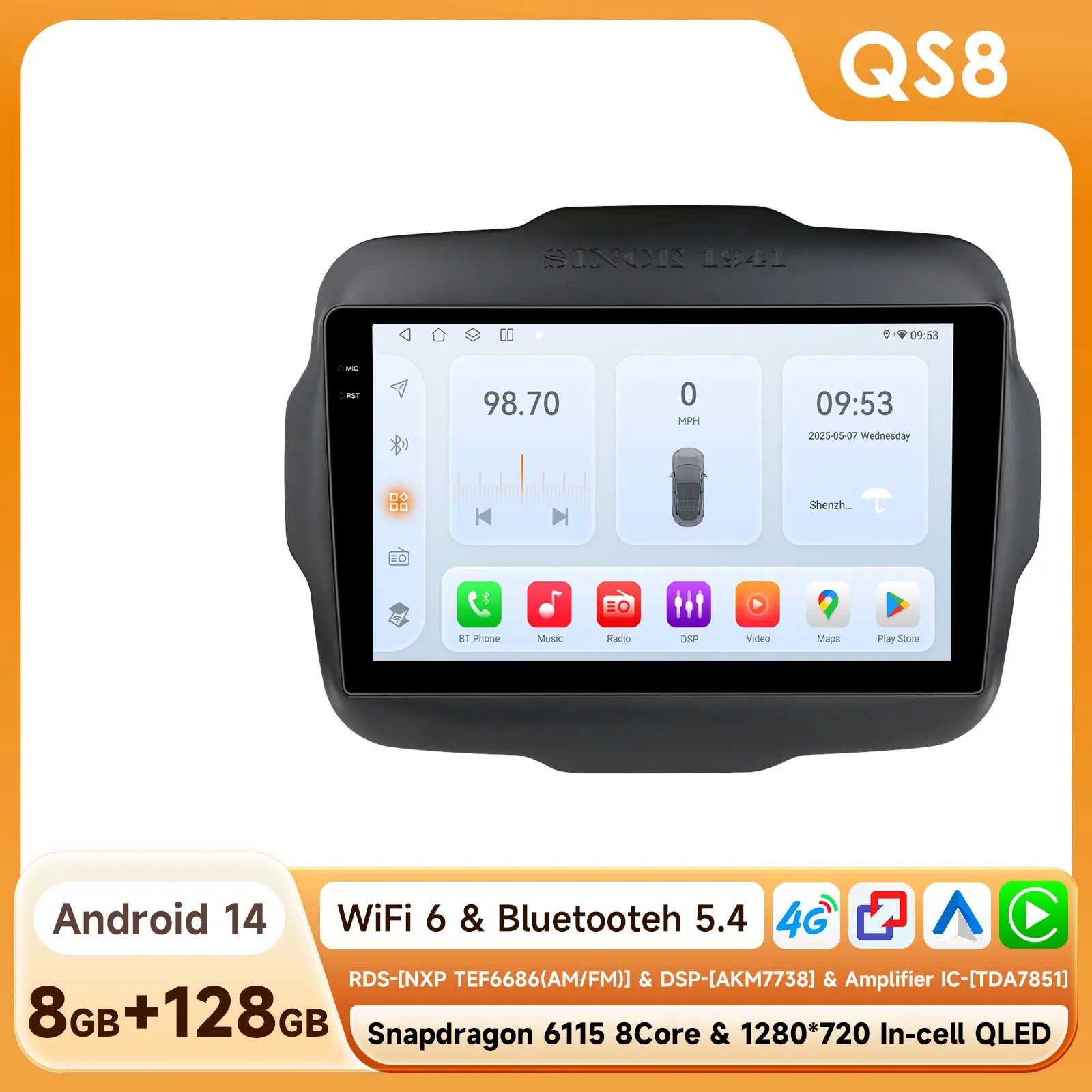 7862 Carplay 4G-Lte 9 "Autoradio Android Voor Jeep Afvallige 2016-2020 Multimediaspeler Navigatie Gps 2 Din Stereo Dsp Autoradio