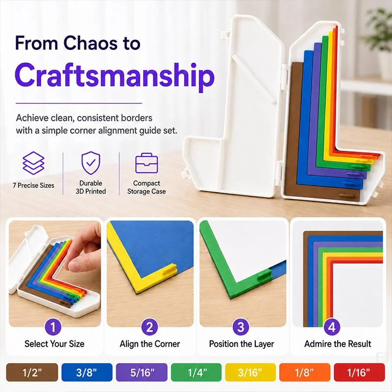 [YU]7PCS Paper Crafting Alignment Guides With Case For Card Making Set Precision Layering Matting Spacers Matching Storage Box