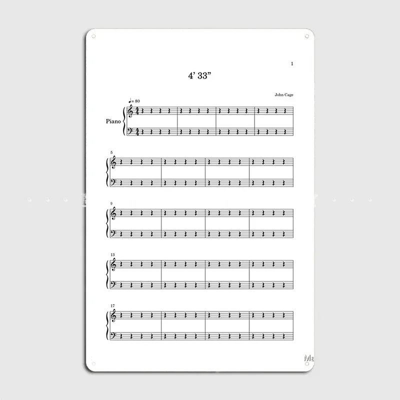 4’ 33” John Cage Music Joke Poster Metal Plaque Create Living Room Wall Decor Club Party Tin Sign Poster