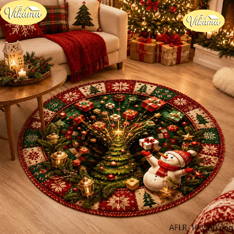 VIKAMA Christmas Vortex Visual Circular Carpet Christmas Tree Aesthetic Anti Slip Carpet Washable Living Room Home Decoration