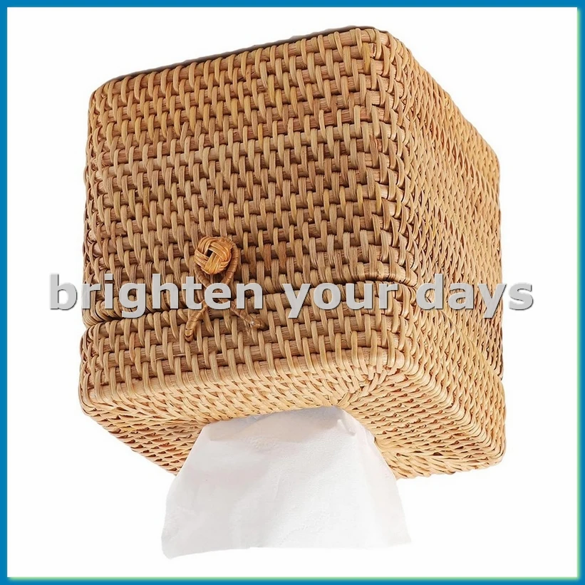 

Квадратный чехол для салфеток из ротанга, плетеный вручную держатель для салфеток с откидной крышкой, для туалета, офиса, дома - A63M