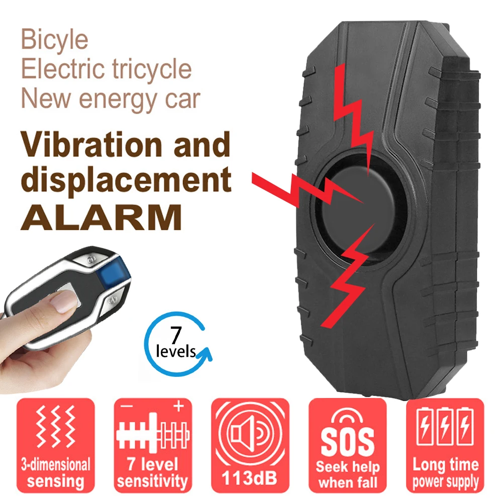 113DB Motorcycle Bicycle Alarm Loud Vibration Sensing Wireless Anti-Theft Vehicle Security Remote Control Alarm System Accessori