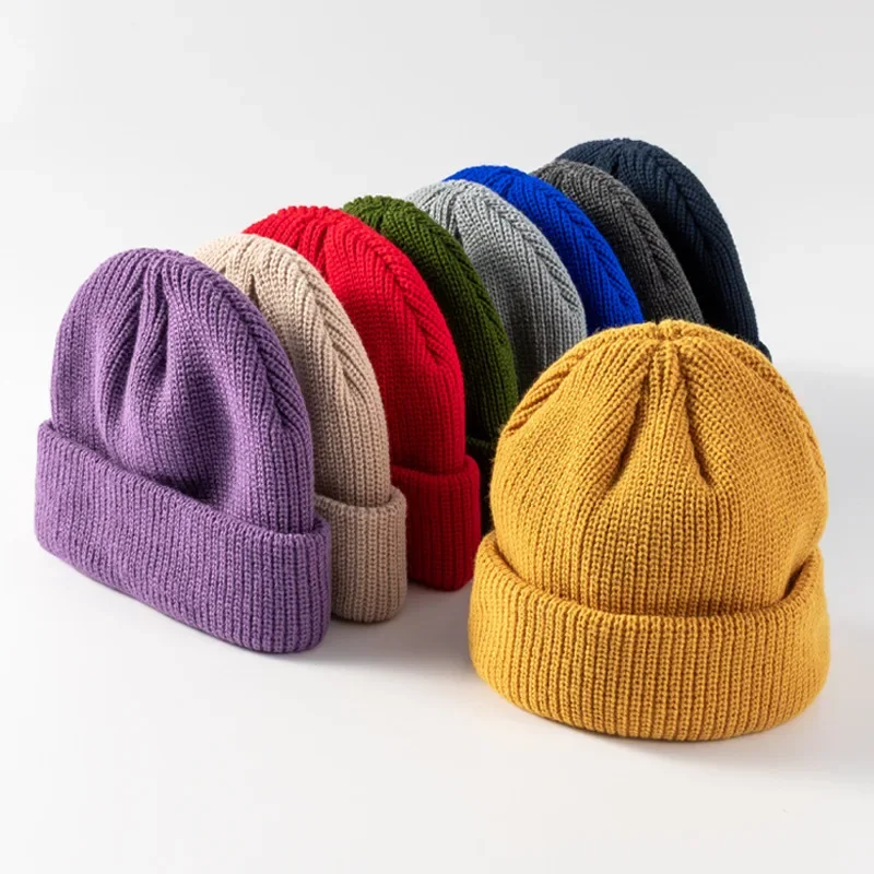 Wholesale Unisex High Quality Fashion Folded Fisherman Acrylic Beanie Thick Knit Winter Hats With Custom Embroidery Patch Beanie