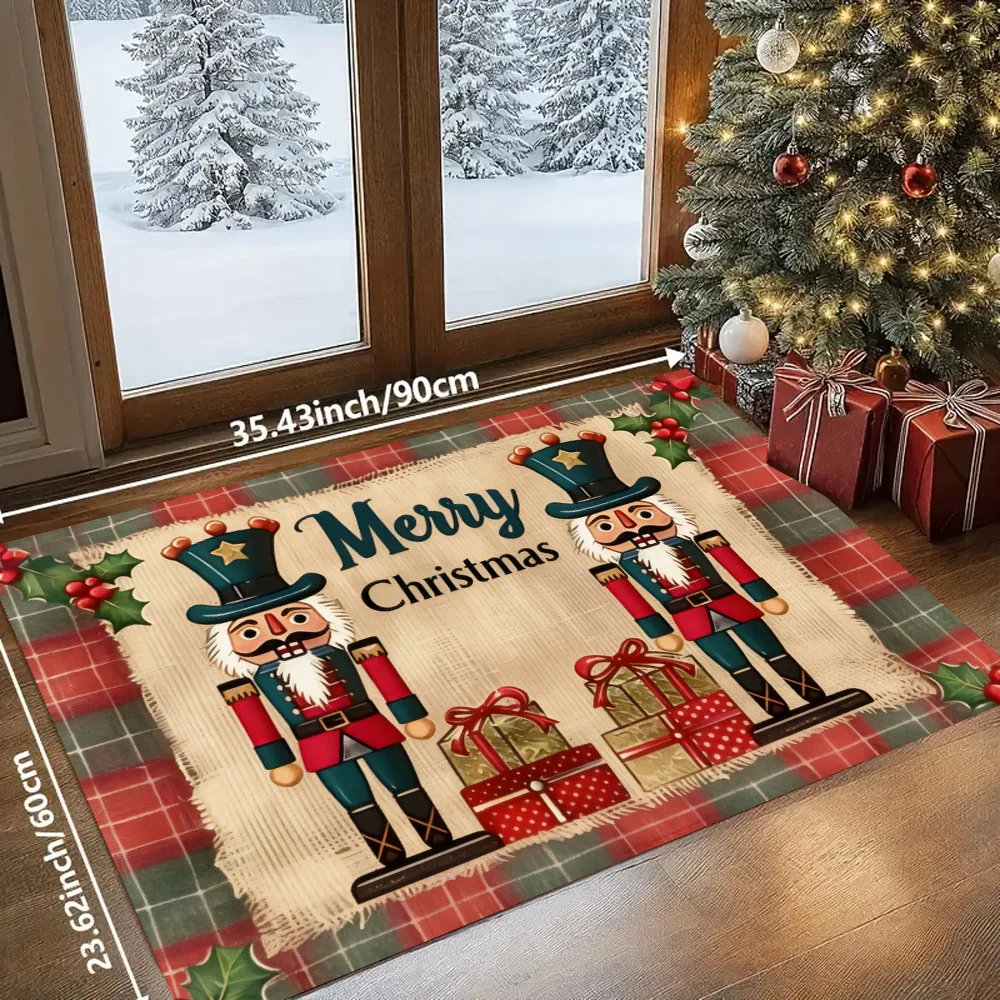 VIKAMA Christmas Nutcracker Soldier Doormat Non Slip Washable Welcome Rug for Front Porch Living Room Holiday Decor