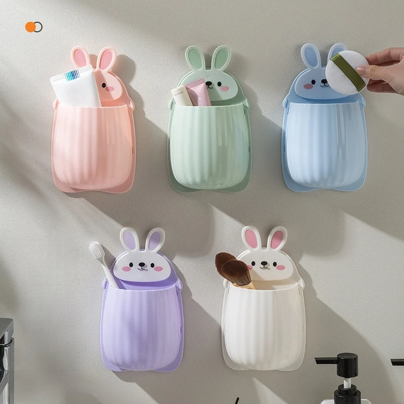 1PC Cartoon rabbit storage rack, dormitory bathroom makeup tool organizer box, toothbrush bedside wall-mounted storage box