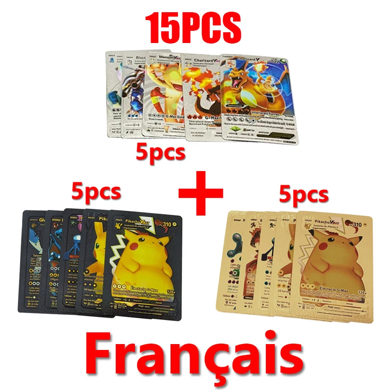 81-15Pcs Pokemon Karten Gold Silber Vmax GX Karte Sammlung Kampf Trainer Karte Spanisch Englisch Französisch Kind Spielzeug weihnachten Geschenke