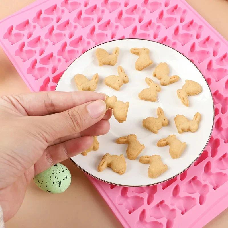 Molde de Biscoito em Forma de Coelho 3D com 100 Cavidades, Molde de Silicone para Chocolate e Biscoitos de Coelhinho da Páscoa, Ferramenta de Confeitaria para Festa de Aniversário de Primavera