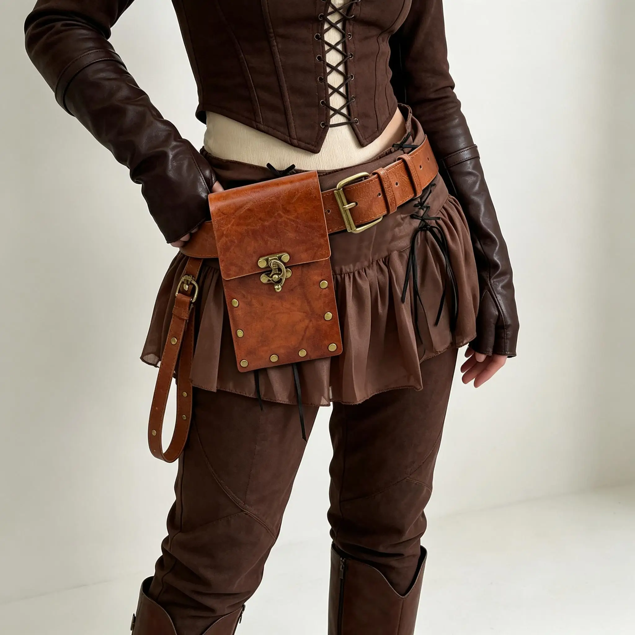Mittelalterliche Renaissance-Gürteltasche aus PU-Leder, Vintage-Nieten-Hüfttasche, Cosplay-Kostüm-Accessoire für Telefon und Kleinteile – Detail 3