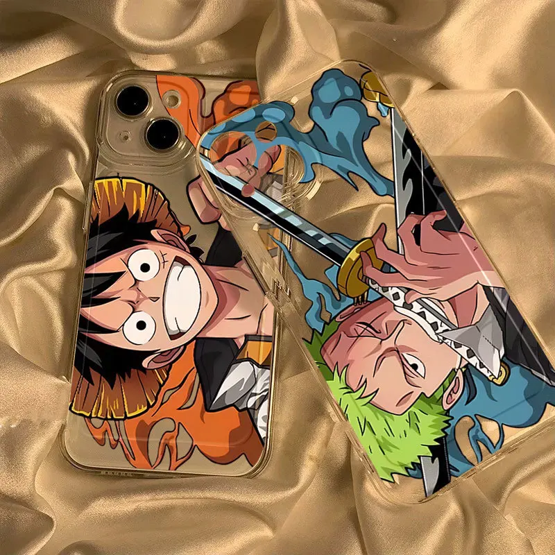 ONE PIECE Monkey D. Luffy Roronoa Zoro Plating Anime Phone Case for IPhone 15 14 13 12 11 Pro Max Case Cute Cartoon Soft Cover