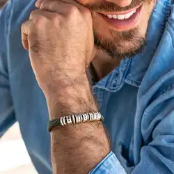 PolishedPlus Customized Bracelet Titanium Steel Braided Rope Men's Custom Letter Name Beaded Personalized Dad Birthday Gift