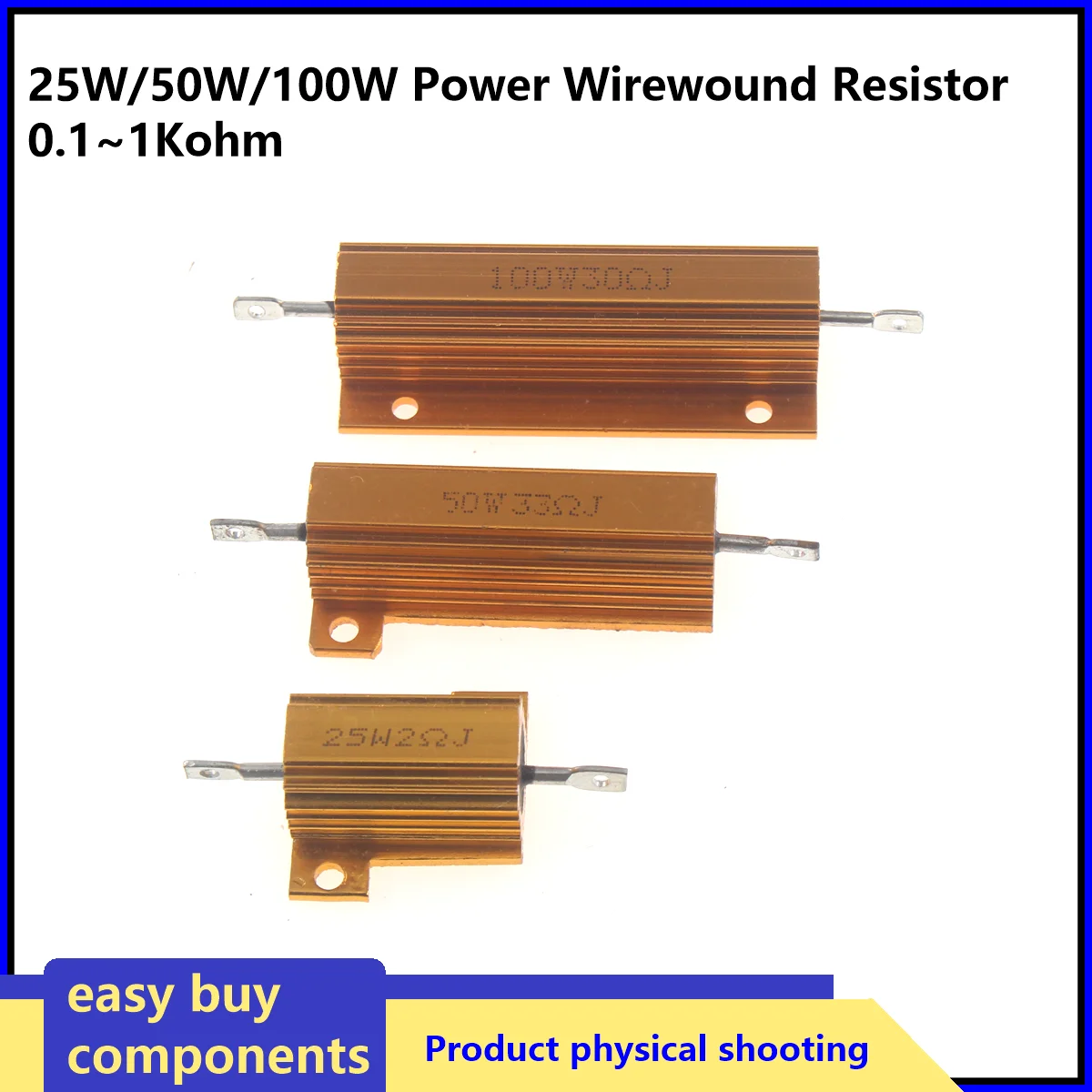 1PCS 25W  50W 100W Aluminum Power Metal Shell Case Wirewound Resistor 0.01-100K 1 0.5 1 2 4 6 8 10 20 100 150 500 1K 10K ohm
