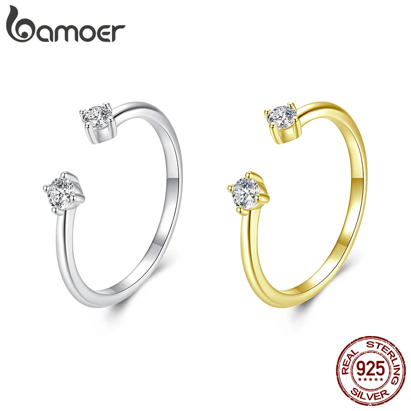 

Bamoer Original 925 Sterling Silver Exquisite Moissanite Open Ring Gold CharmingFor Women Anniversary Party Gift Fine Jewelry