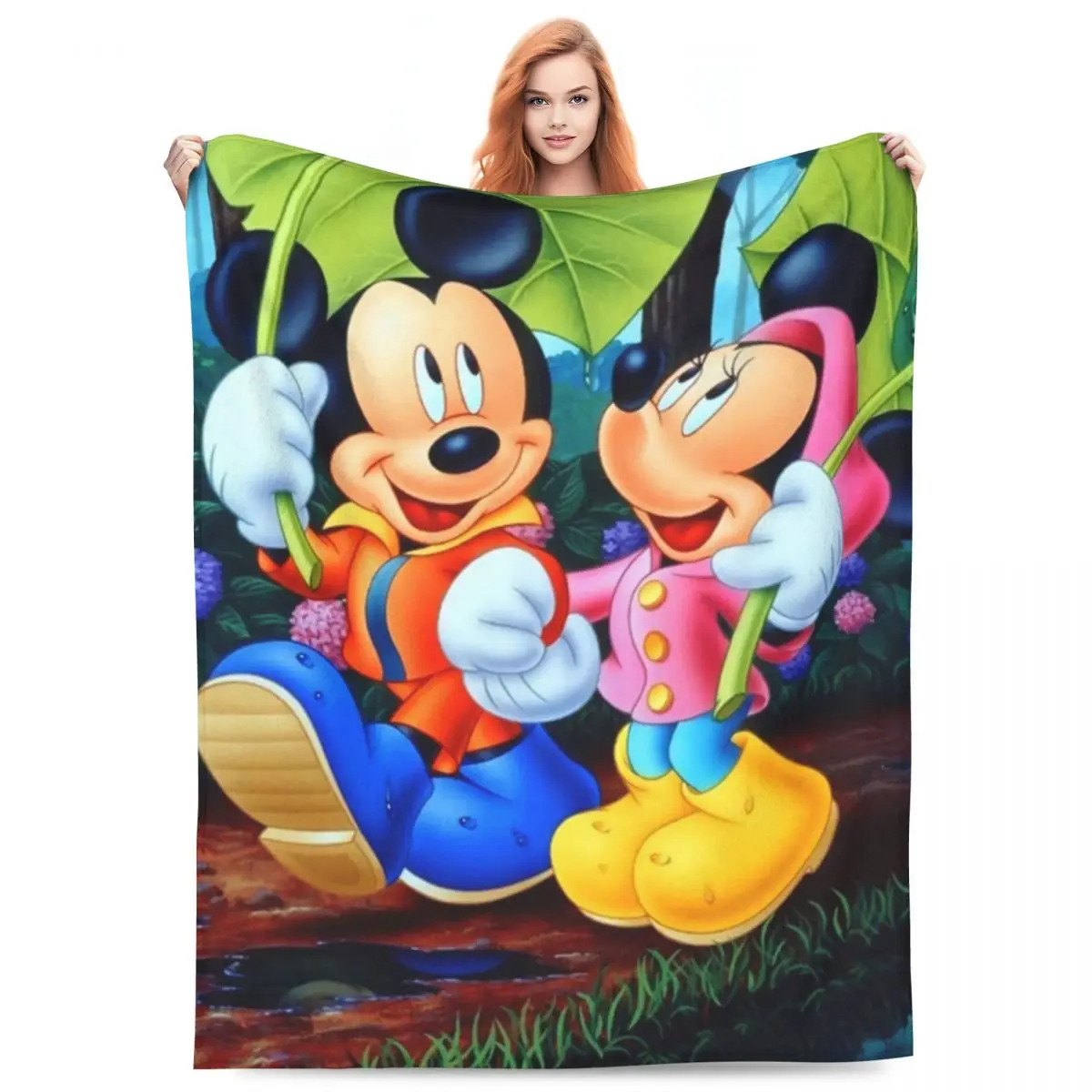 Manta de Mickey y Minnie bajo la lluvia, colcha de calidad suave para acampar en invierno, decoración gráfica para el hogar