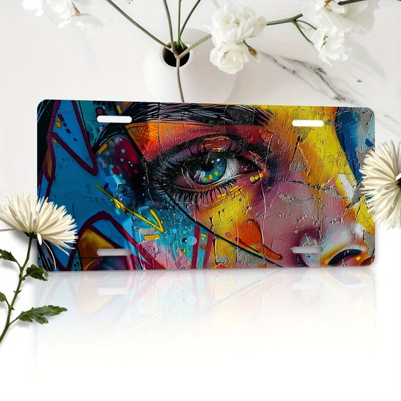 2D Flat Vivid Street Graffiti Plaque - Colorful Abstract Art with Eye Design, Suitable for Front or Rear Vehicle Decoration