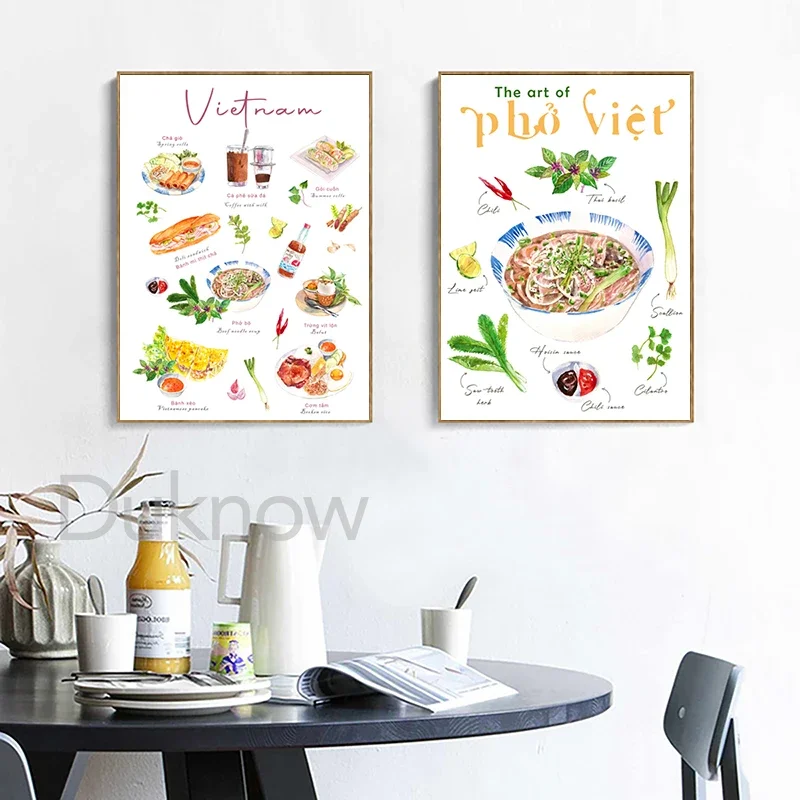 فيتنام الغذاء القهوة فو المشارك الفن طباعة Thu'o'o'ng تعريف الملصقات المطبخ الآسيوي المطبخ قماش اللوحة غرفة الديكور