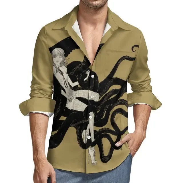 Fashion Men's Shirt Octopus Octopus Black Red Men's Button Shirt Black White Blue T-shirt Tops Hot Sale Affordable Shirts Tops