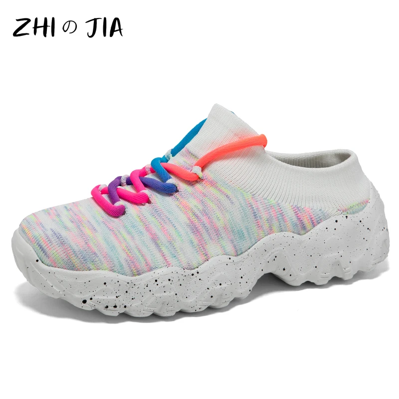 

Вязаные тапочки-носки большого размера, уличные повседневные тапочки, весенние дышащие сетчатые туфли, удобные домашние тапочки для пар, размеры 36-46