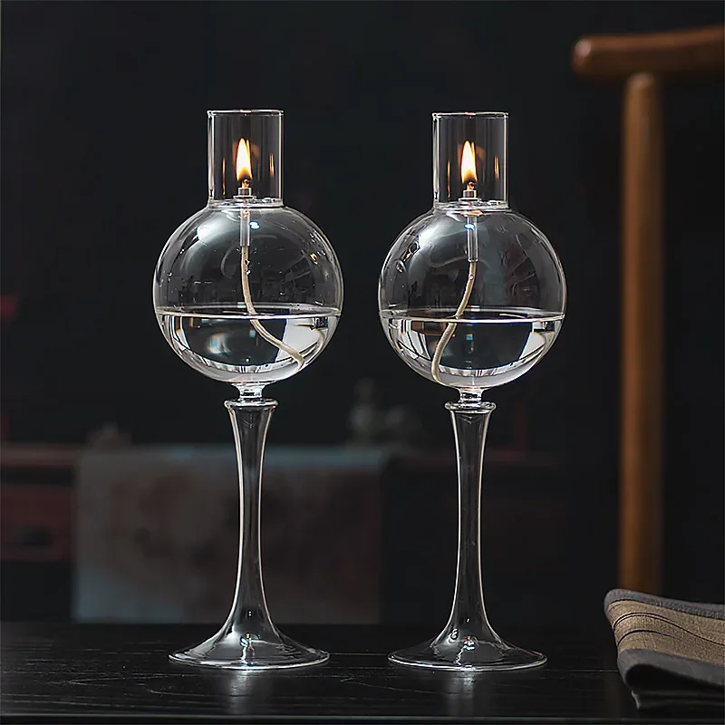 Round Balles Transparent Glass Candle Holder Smokeless Oil Lamp Candlestick Wedding Decor Romantic Candlelight Dinner Ornaments