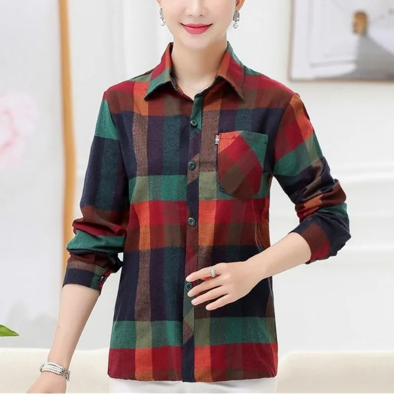 

Women's Spring and Autumn Polo Collar Long Sleeve Printed Shirt Casual Fashion Versatile Slim Elegant Commuter Tops