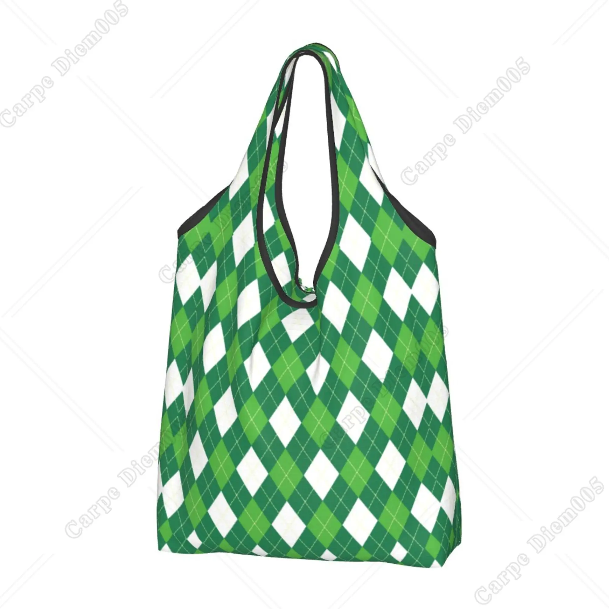 Green Rhombic Lattice Christmas  Tote Bag Women Shopping Bag Washable 1 PC Reusable Shopping Bag Portable No Zipper