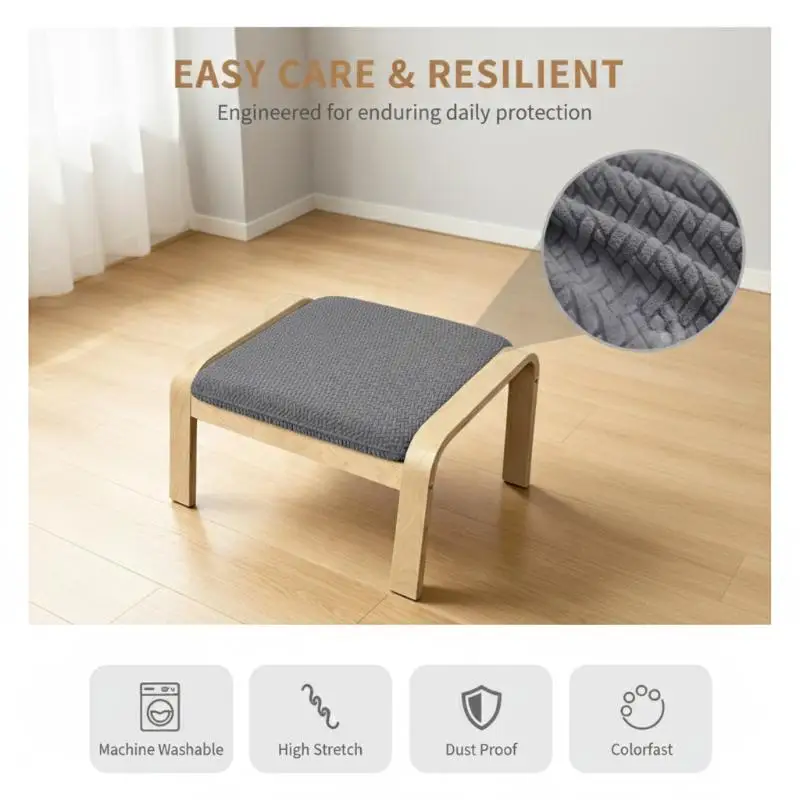 Jacquard Poang Chair Footstool Cover Washable DustProof Solid Chair Pad Slipcover Non‑Slip Chair Protector For Living