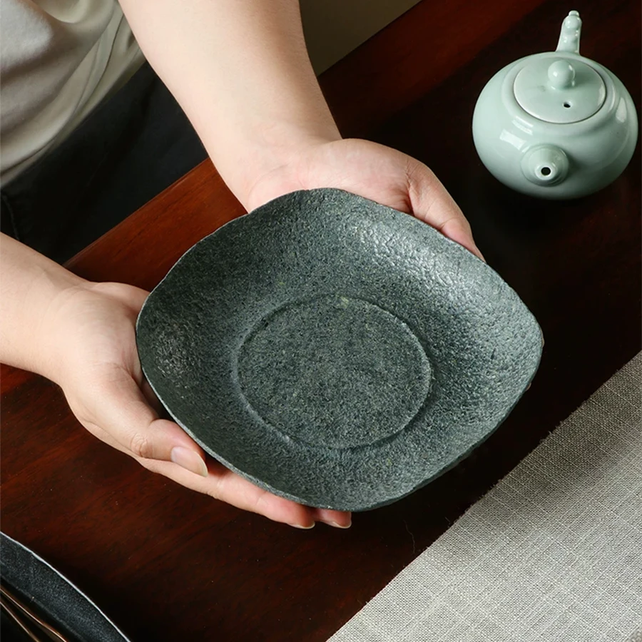Natural Stone Tea Tray 18cm Hand Carved Wabi Sabi Irregular Raw Edge Gongfu Tea Accessory for Tea Ceremony Home Decor Gift
