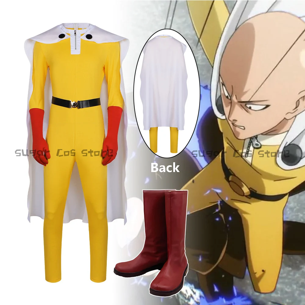 

Аниме One Punch-Man Сайтама Косплей Костюм Желтый Цельный Костюм Белая Накидка Красные Сапоги Хэллоуин Карнавальная Вечеринка Для Женщин Мужчин