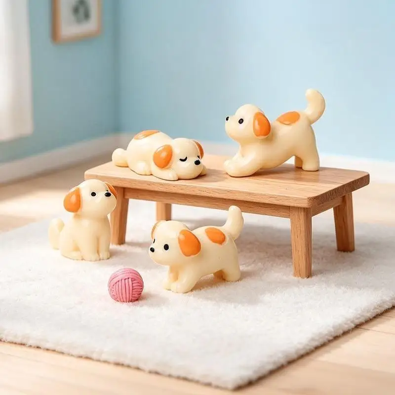 4PCS Sleeping Puppy Miniature - Cute Resin Ornament For Car Dashboard, Desk & Terrarium Decor