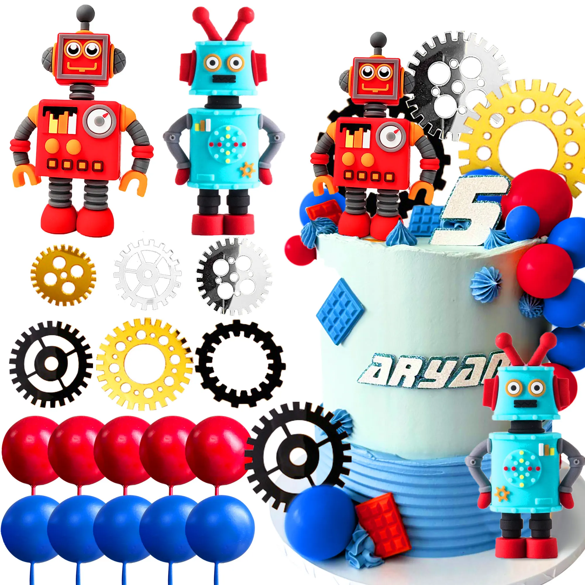 LaVenty Rainbow Robot Cake Decoration Robot Technology Cake Decoration Technology Birthday Party Decoration