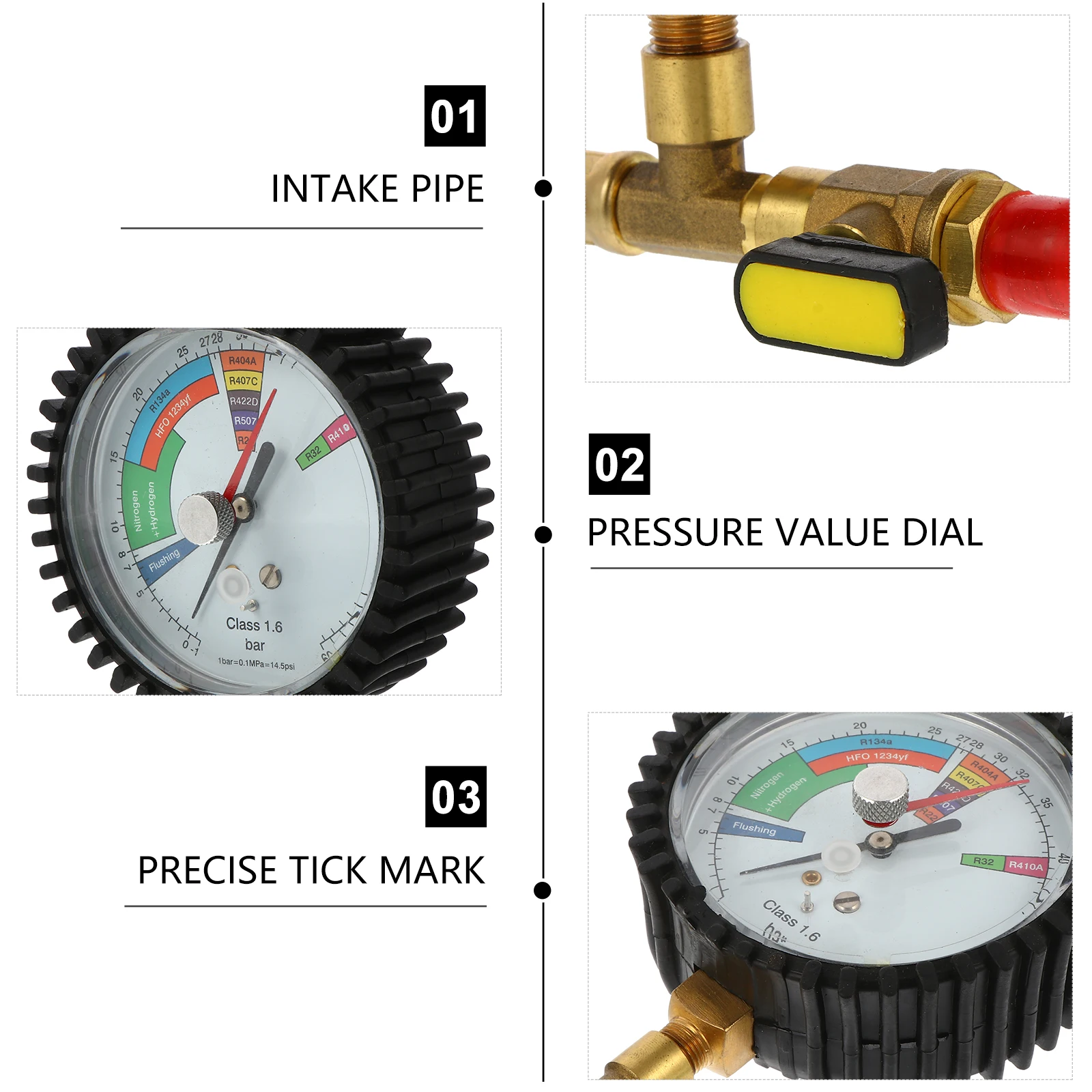 

Pressure Gauge AC Refrigeration Tester Air Conditioning Brass Replacement Head Durable Pressure Testing Large