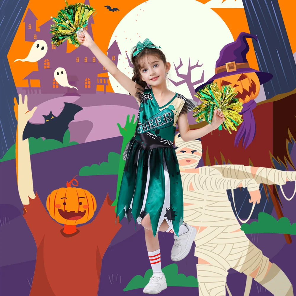 

Halloween Children Clothing Set Zombie Cheerleading Kindergarten Party Dress Cosplay Role Play Festival Performance Girl Costume