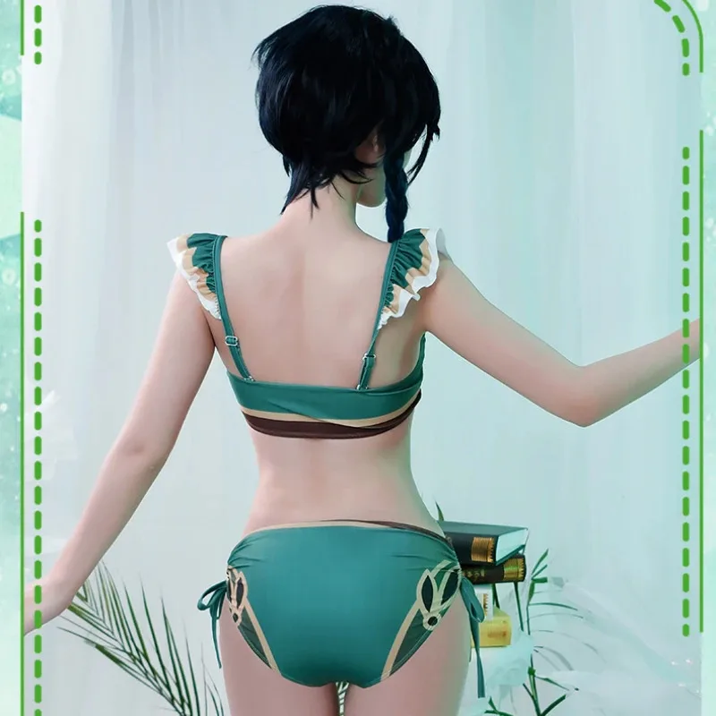 ชุดว่ายน้ำเวนดี้จากเกม Genshin Impact สีเขียวแบบแยกชิ้น ชุดว่ายน้ำเซ็กซี่สำหรับผู้หญิง ชุดคอสเพลย์ฮาโลวีน ชุดแฟนซีสำหรับเล่นบทบาทสมมติ;3,k8't,