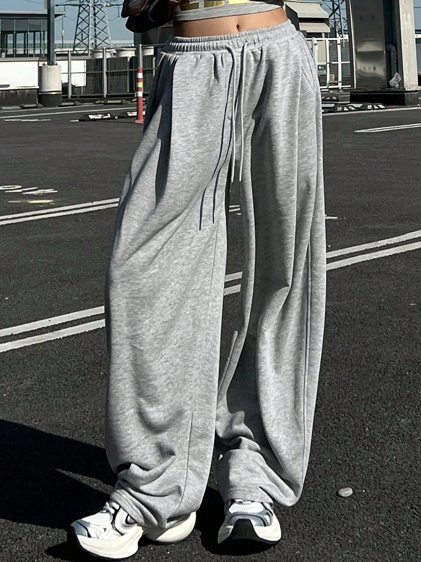 سراويل رياضية كاجوال نسائية عالية الخصر/طويلة فضفاضة مستقيمة سراويل الركض النسائية أزياء الشارع الشهير مقاس كبير