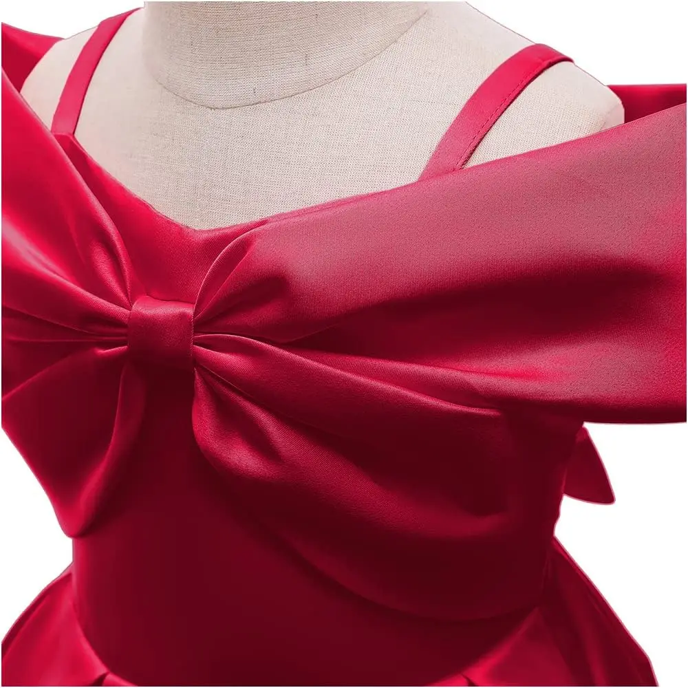 Elegant Temperament Girl Evening Dress,Thin Suspender Bow A-line Skirt,Special Formal Occasions for Children To Wear Satin Dress