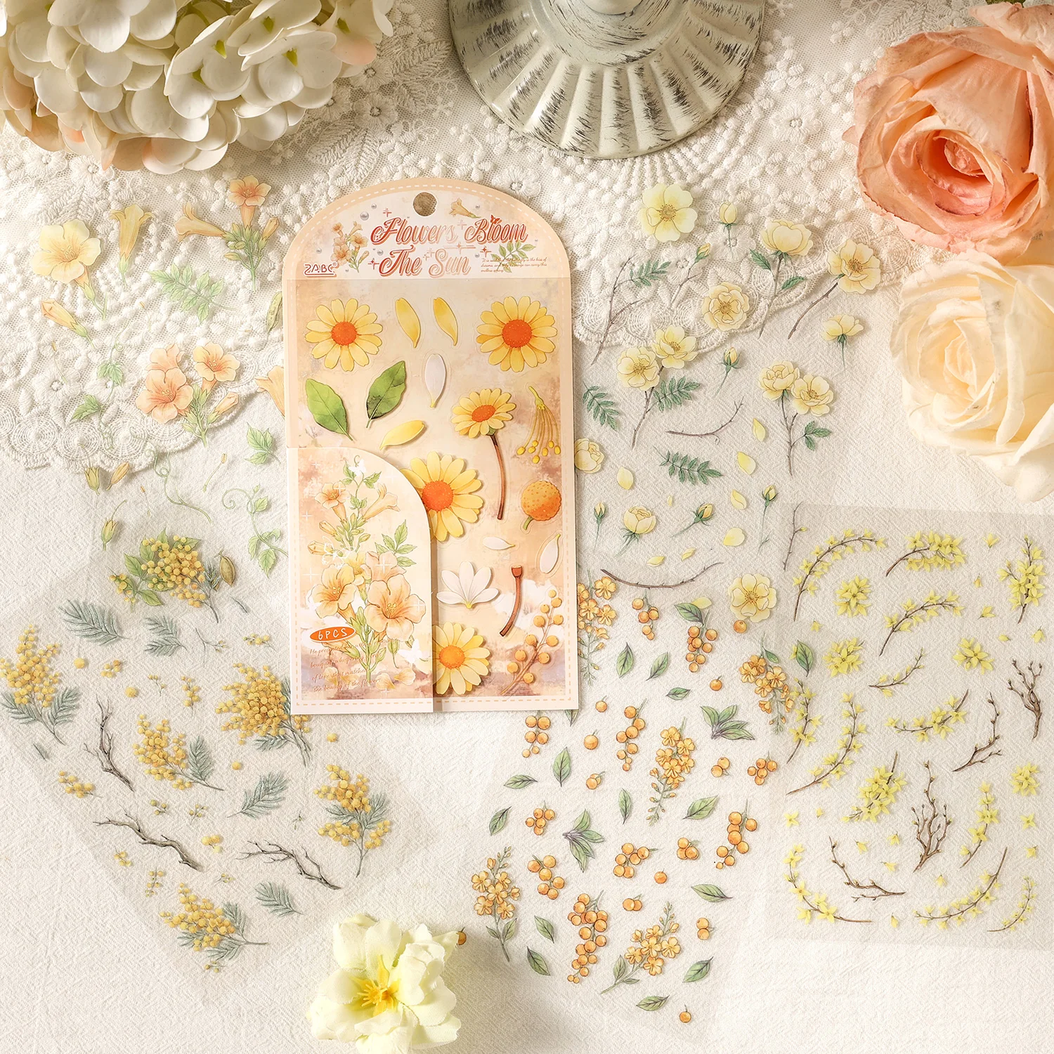6 pcs Frost Flower Dew Language Series Stickers Florals Themed PET Stickers DIY Journal Diary Phone Case Decorative Stationery