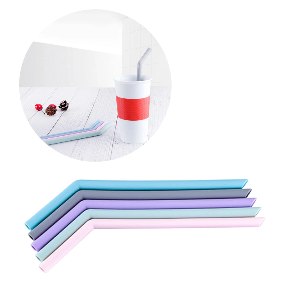 

4Pcs Colorful Reusable Silicone Drinking Straws Foldable Soft Curved Tubes for Smoothies Coffee Tea Holiday Cocktails Eco