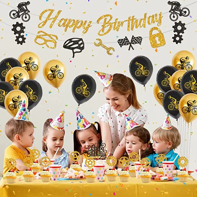 Fahrrad-Geburtstagsparty-Dekorationen, Fahrrad-Latex-Luftballons für Kinder, Geburtstag, Babyparty, Hochzeitstorte, Topper, Banner, Partyzubehör – Detail 7