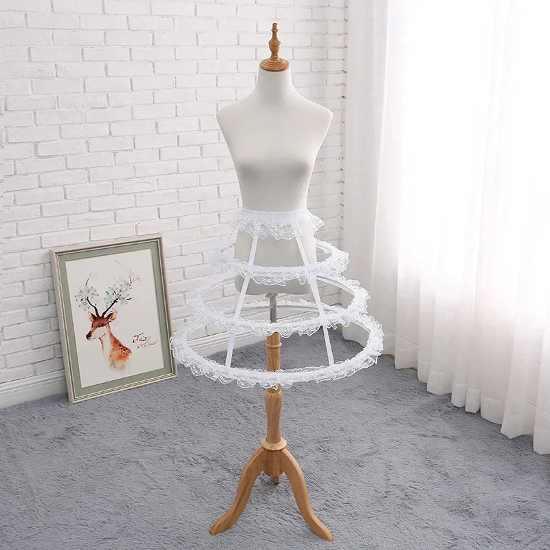Women Victorian Petticoat 3 Hoops Crinoline Lolita Fishbone Hollow Bird Cage Skirt Embroidery Lace Underskirt