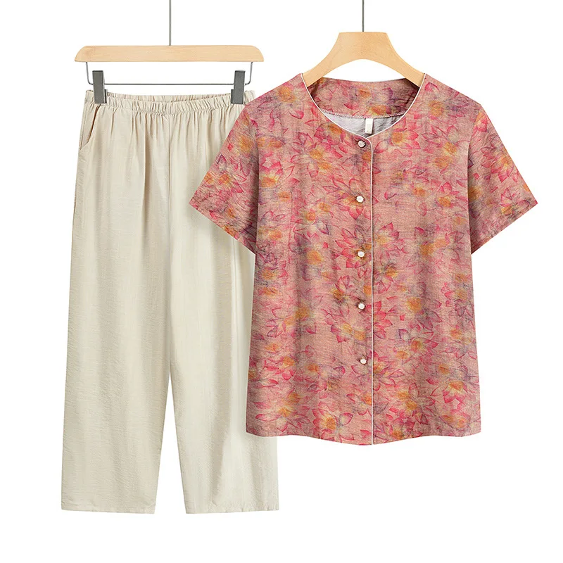 Conjunto de Pijama para madre de mediana edad, ropa de casa cómoda, talla grande 3XL, cárdigan de verano para Mujer