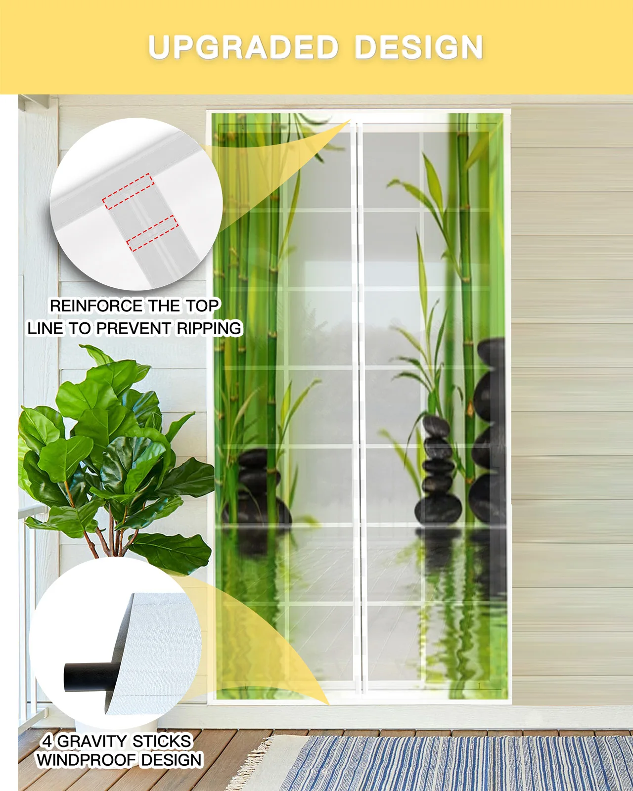 Bamboo Background With Water Surface Summer Magnetic Mosquito Net Anti Insect Fly Bug Magnetic Screen Door Curtains