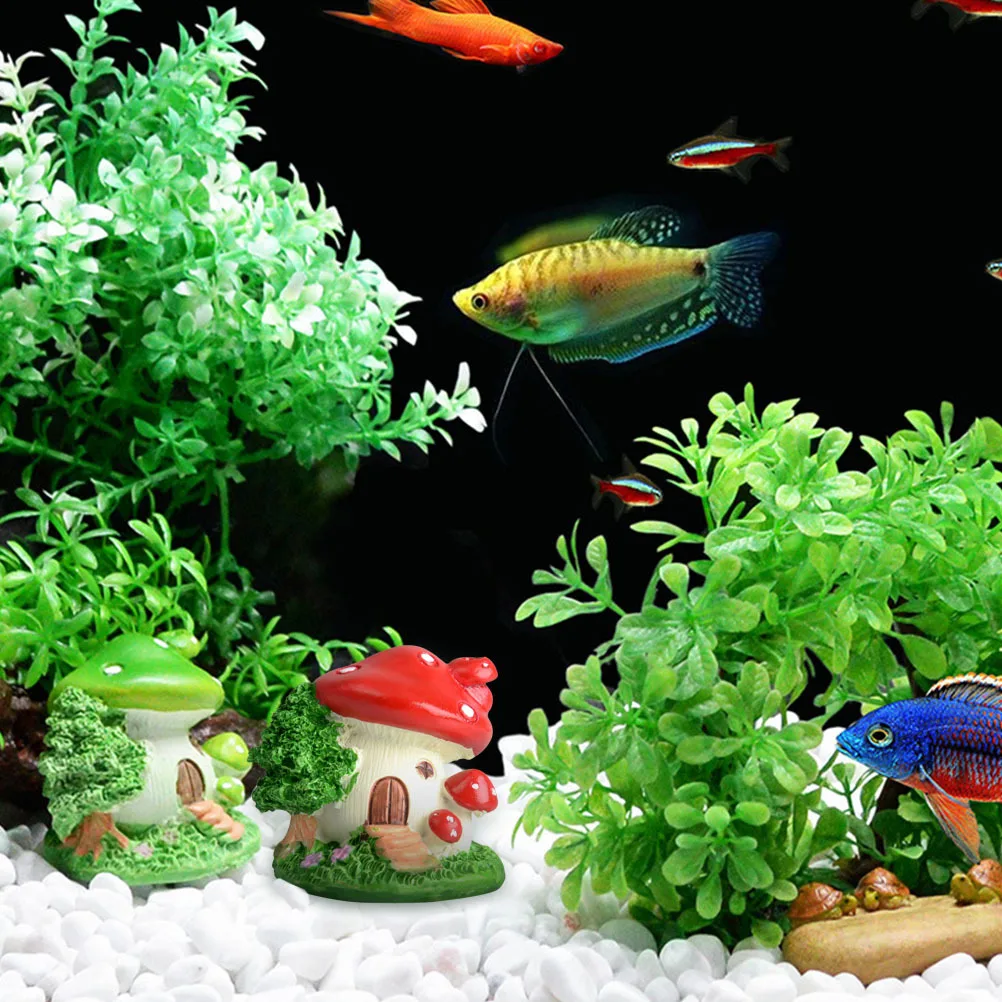 

2Pcs Resin Mushroom House for Aquarium Decoration Fish Tank Ornament Hiding Cave Craft Micro Landscape Decor Resin Landscape